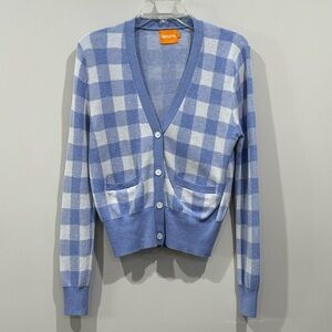 WISPR Stripe Silk-Blend Cardigan Blue and White Plaid Size S